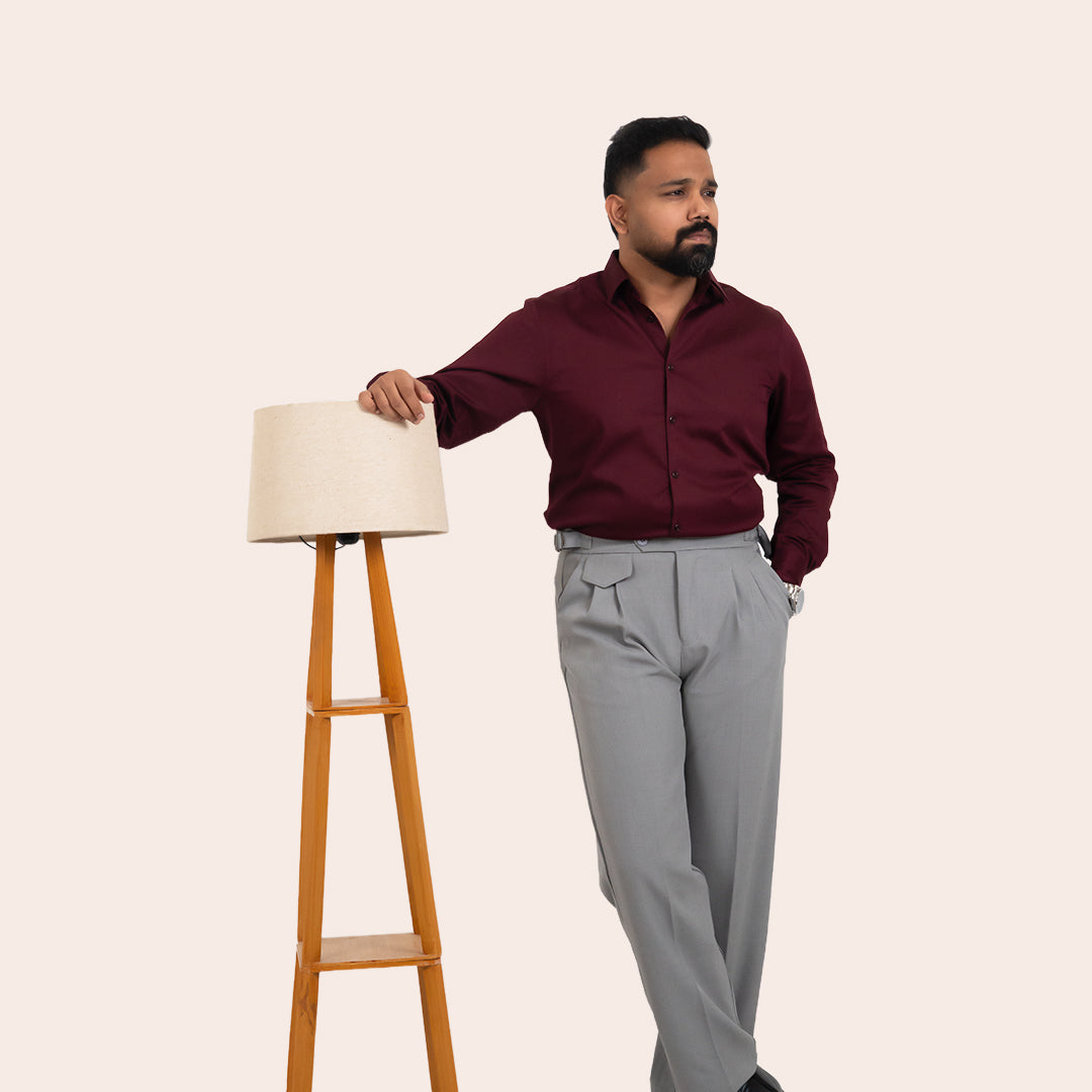 Satin Shirt Maroon - Elther