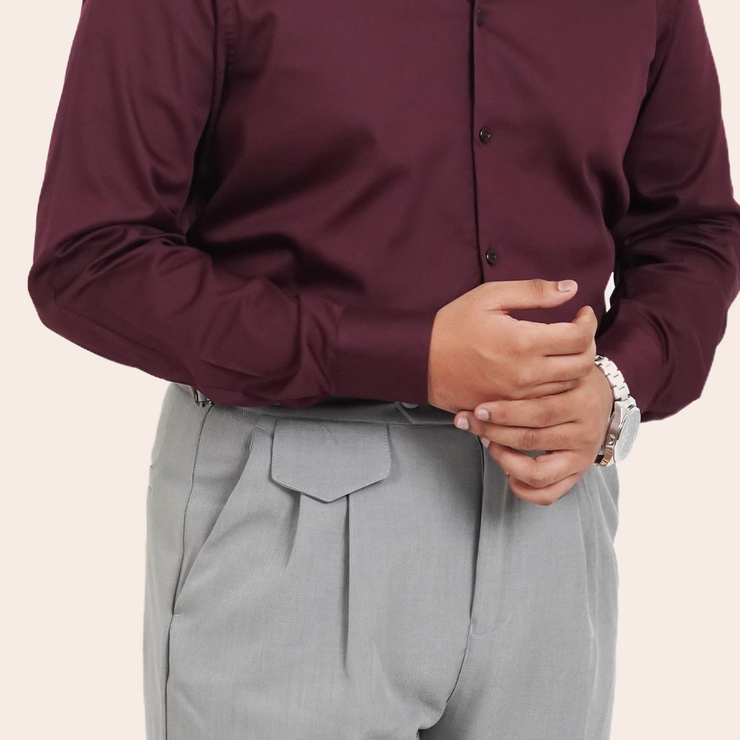 Satin Shirt Maroon - Elther