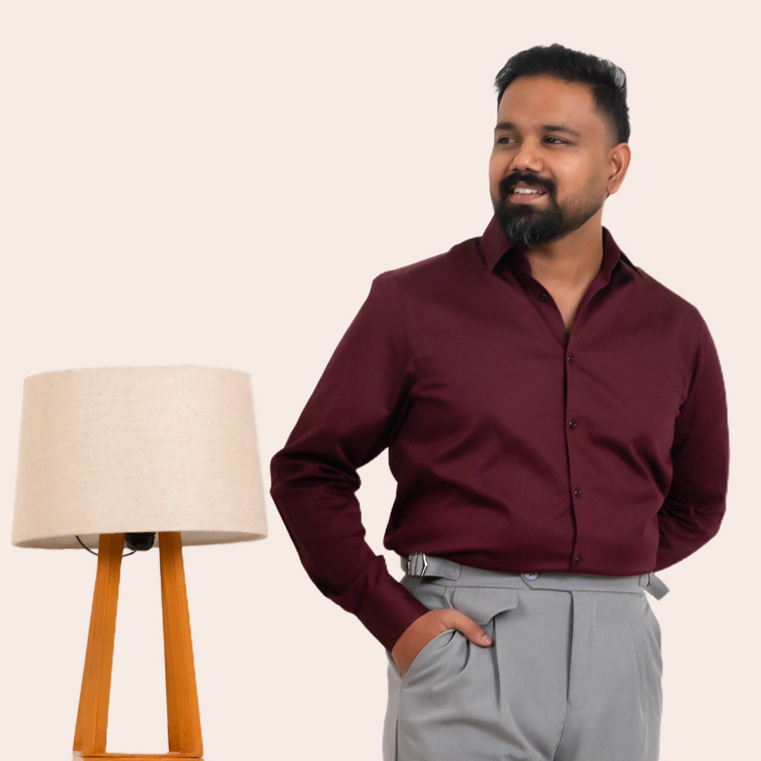 Satin Shirt Maroon - Elther