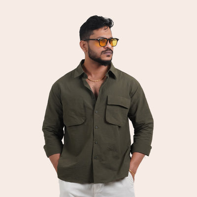 Imported Double Pocket Shirt Dark Green