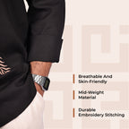 Black Fern Leaf Pattern Premium Embroidery Shirt