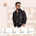 Black Fern Leaf Pattern Premium Embroidery Shirt