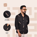 Black Fern Leaf Pattern Premium Embroidery Shirt