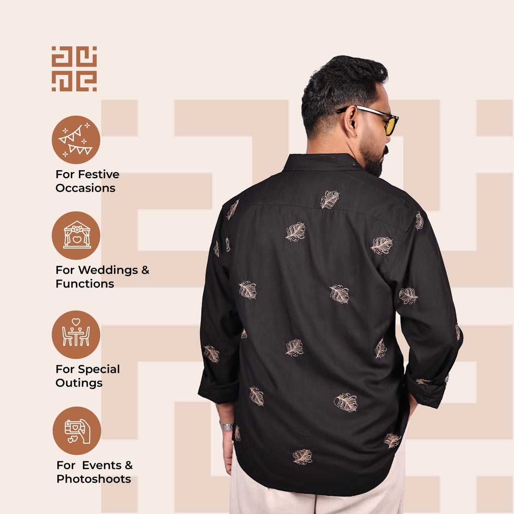 Black Heritage Floral Motif Premium Embroidery Shirt