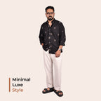 Black Abstract Leaf Motif Premium Embroidery Shirt