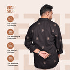 Black Abstract Leaf Motif Premium Embroidery Shirt