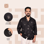 Black Abstract Leaf Motif Premium Embroidery Shirt