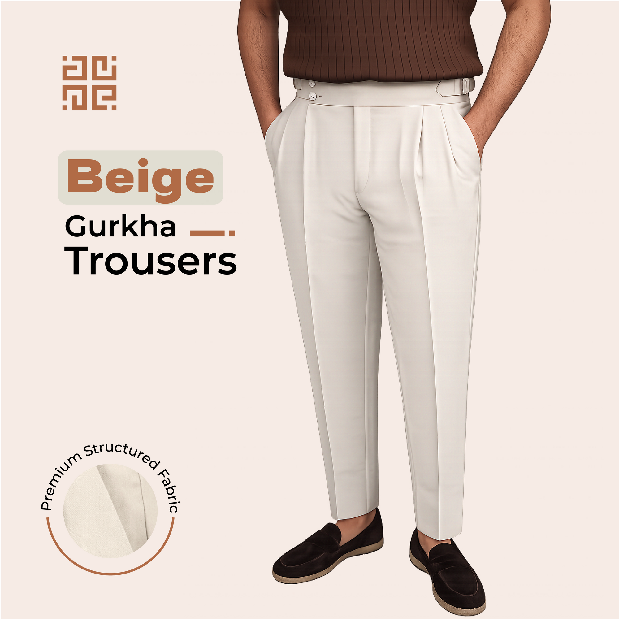 Beige Double Button Gurkha Pant