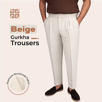 Beige Double Button Gurkha Pant