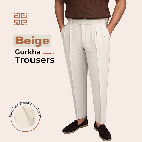 Beige Double Button Gurkha Pant