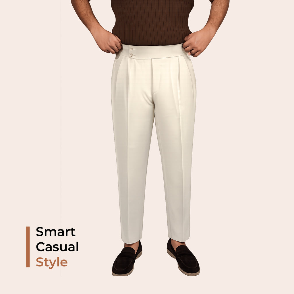Beige Double Button Gurkha Pant
