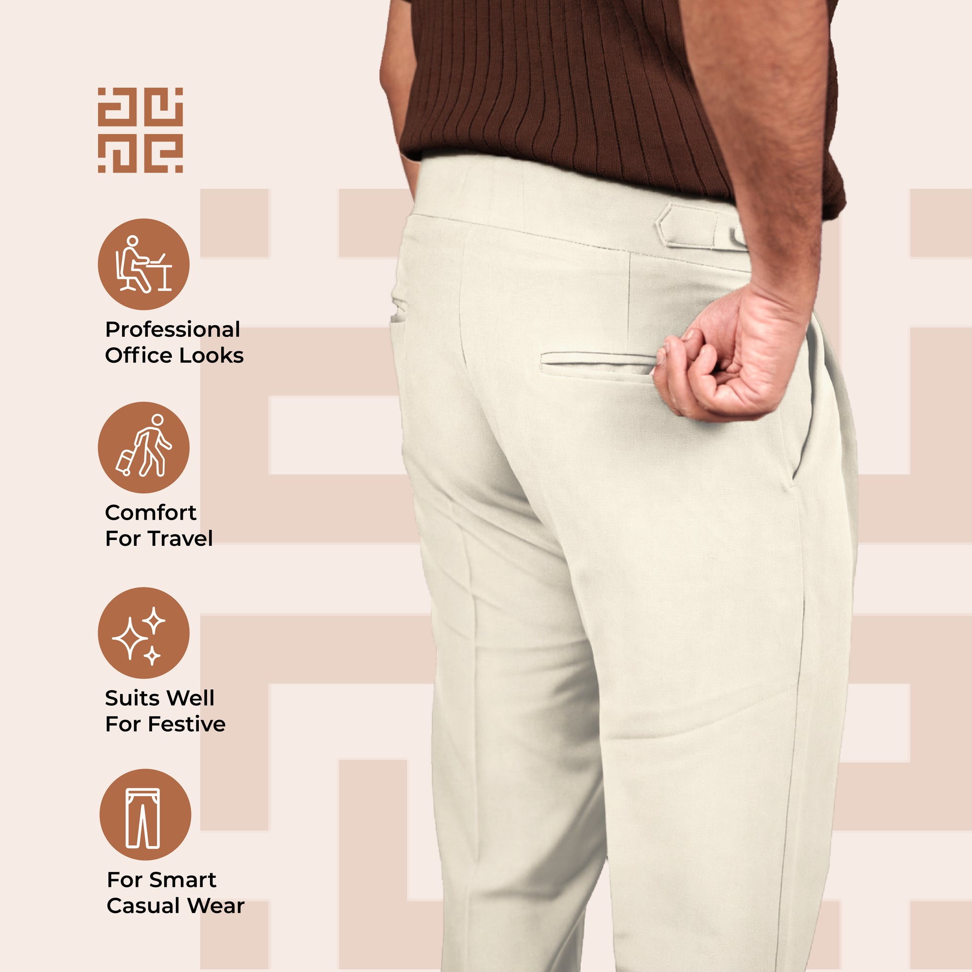Beige Double Button Gurkha Pant