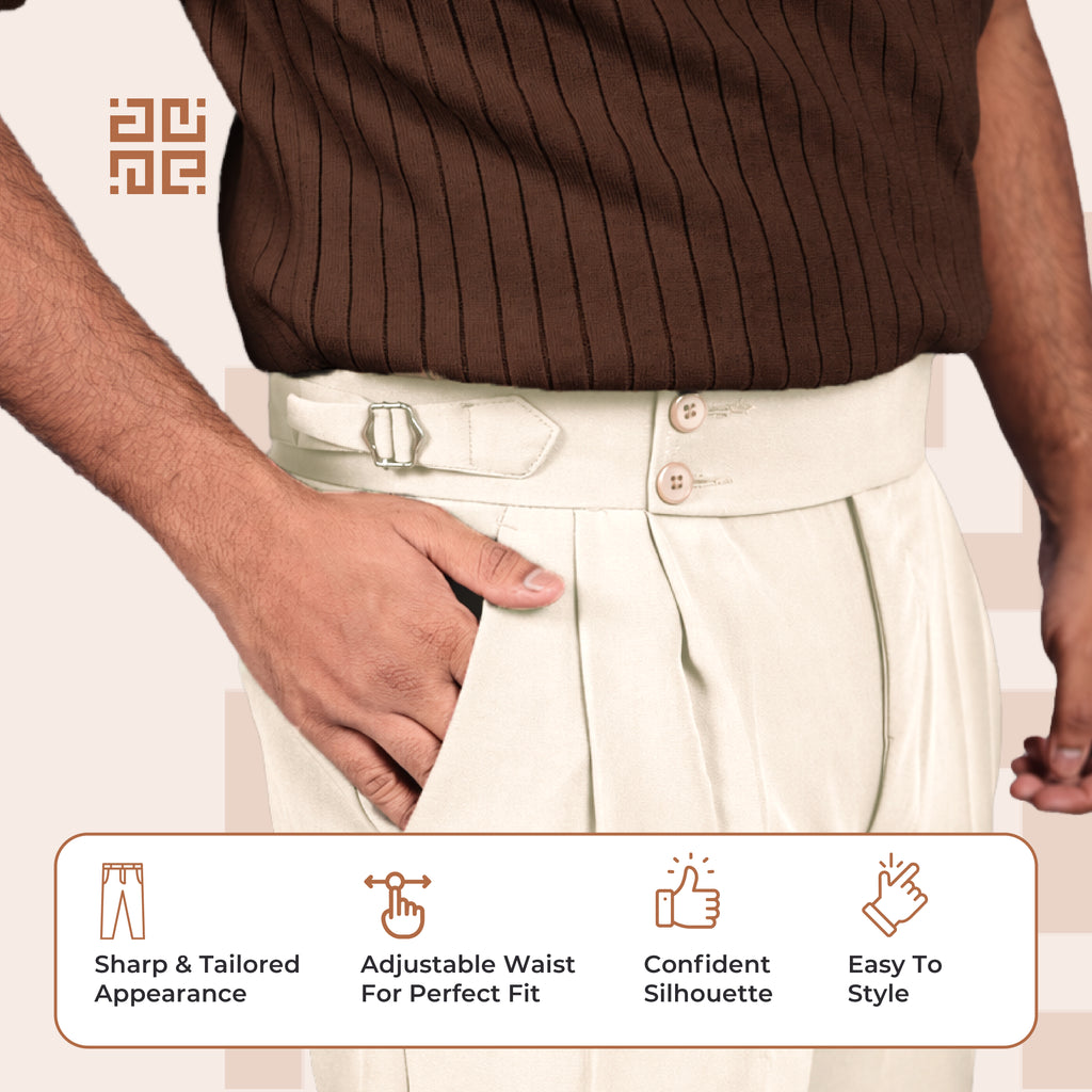 Beige Double Button Gurkha Pant