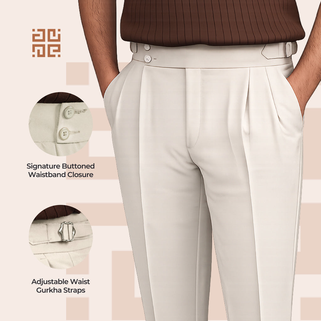 Beige Double Button Gurkha Pant