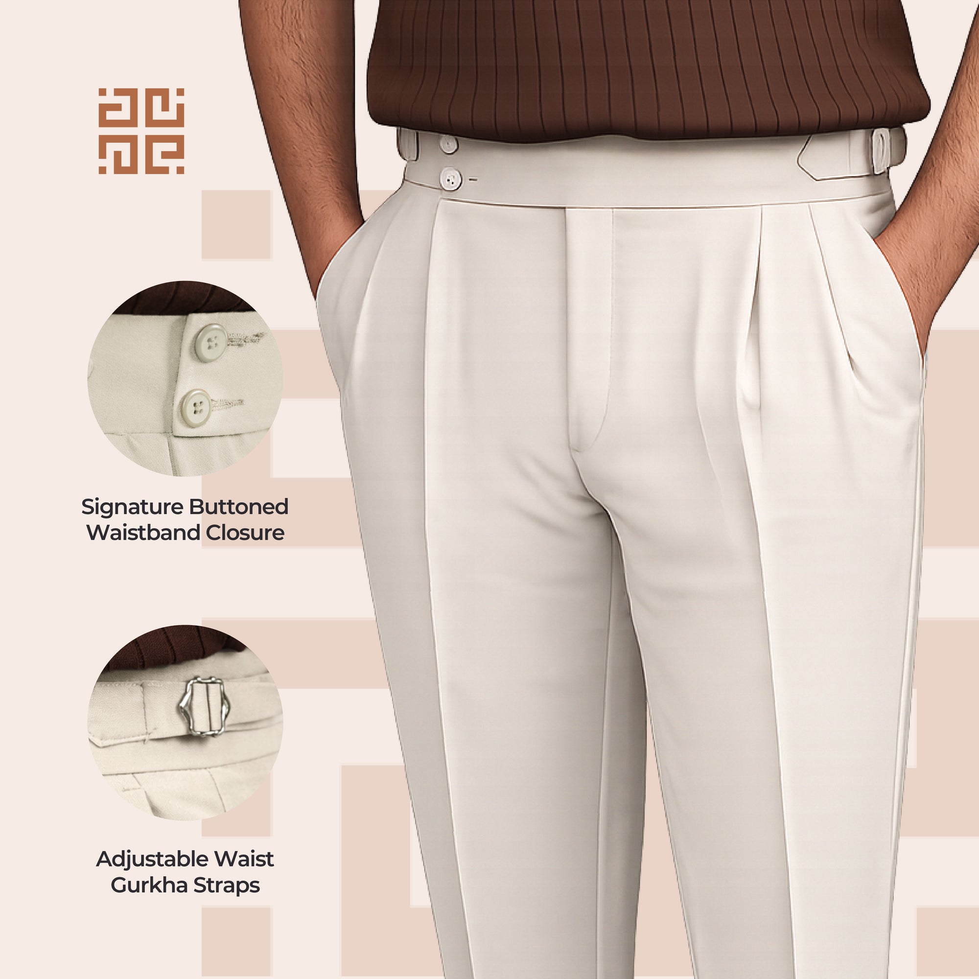 Beige Double Button Gurkha Pant