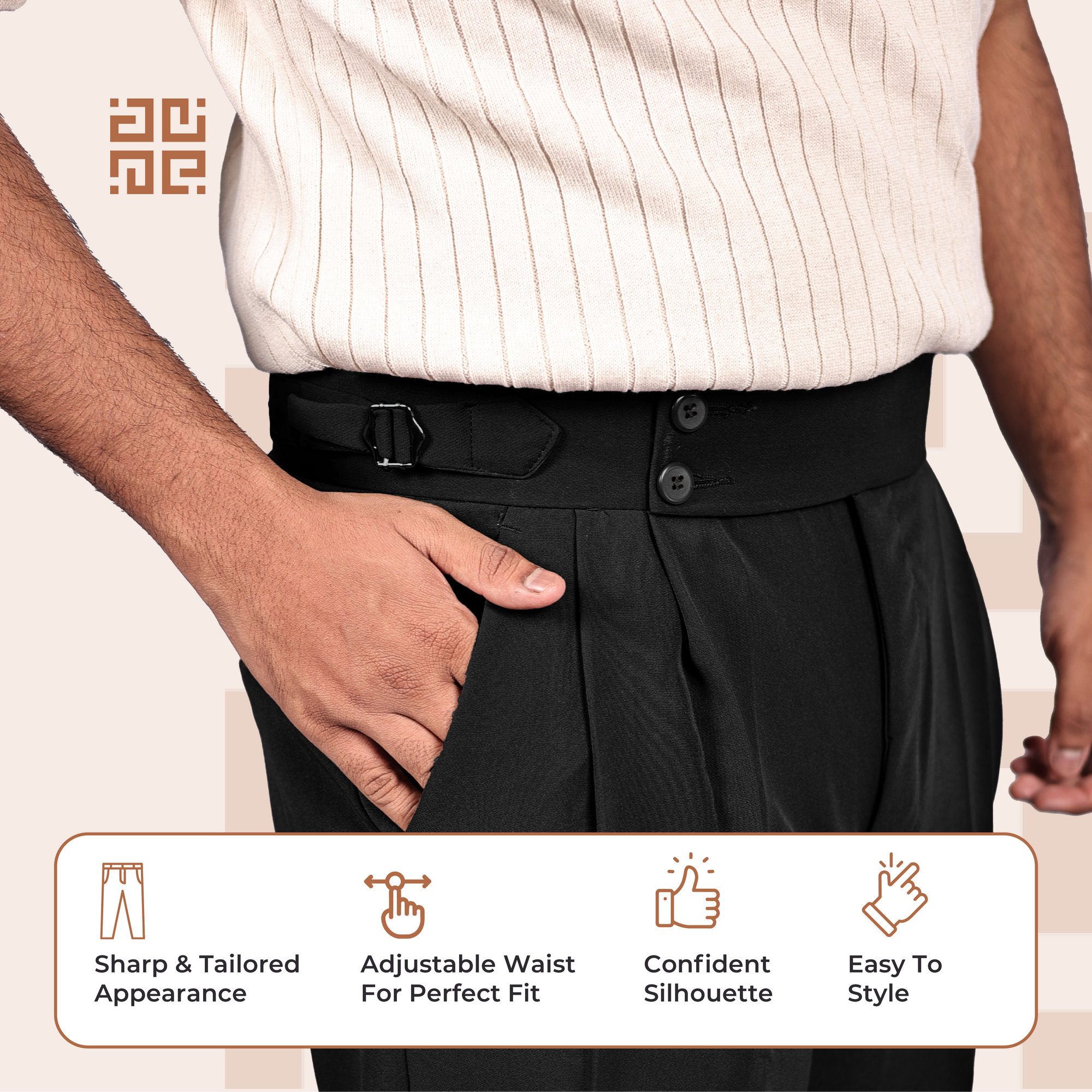 Black Double Button Gurkha Pant