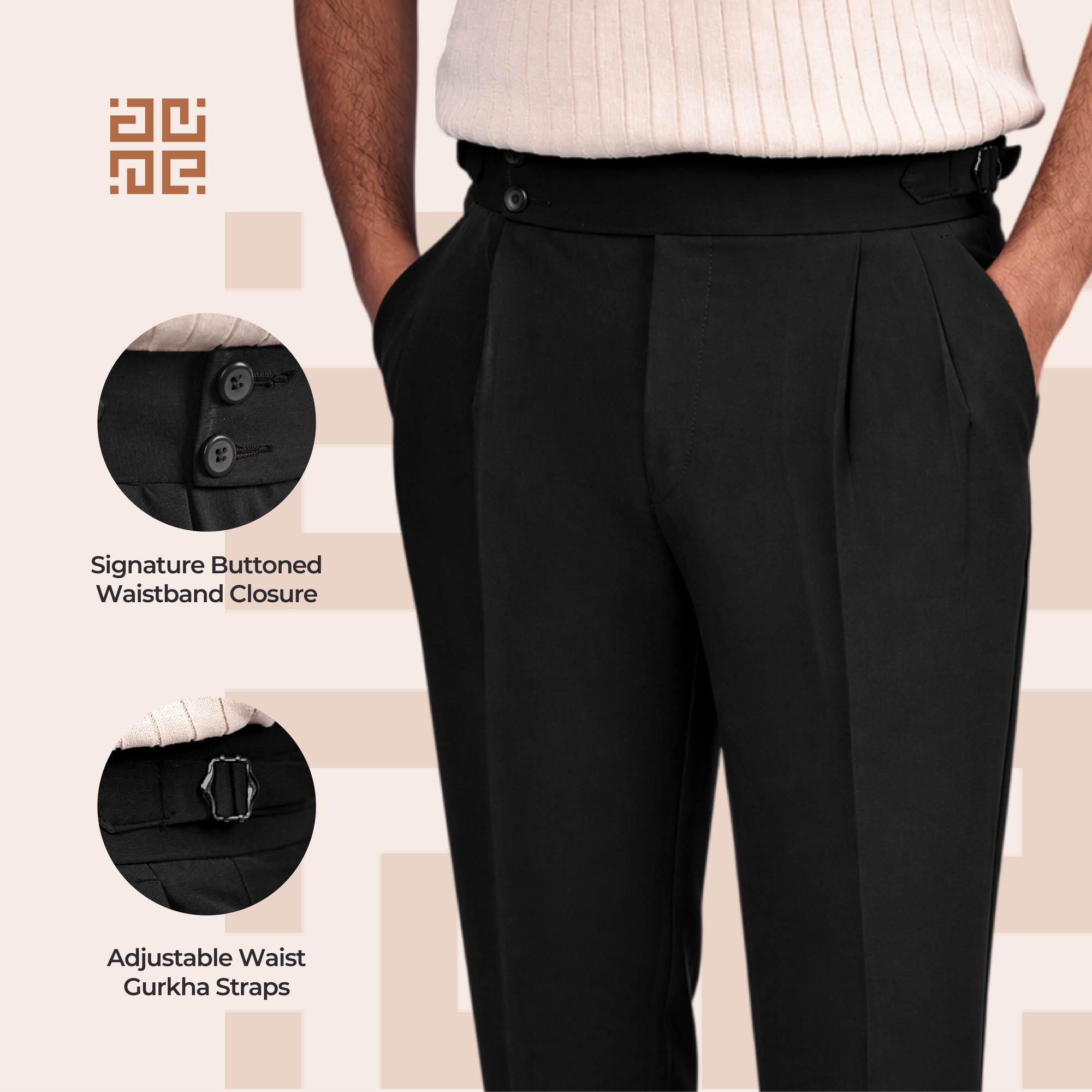 Black Double Button Gurkha Pant