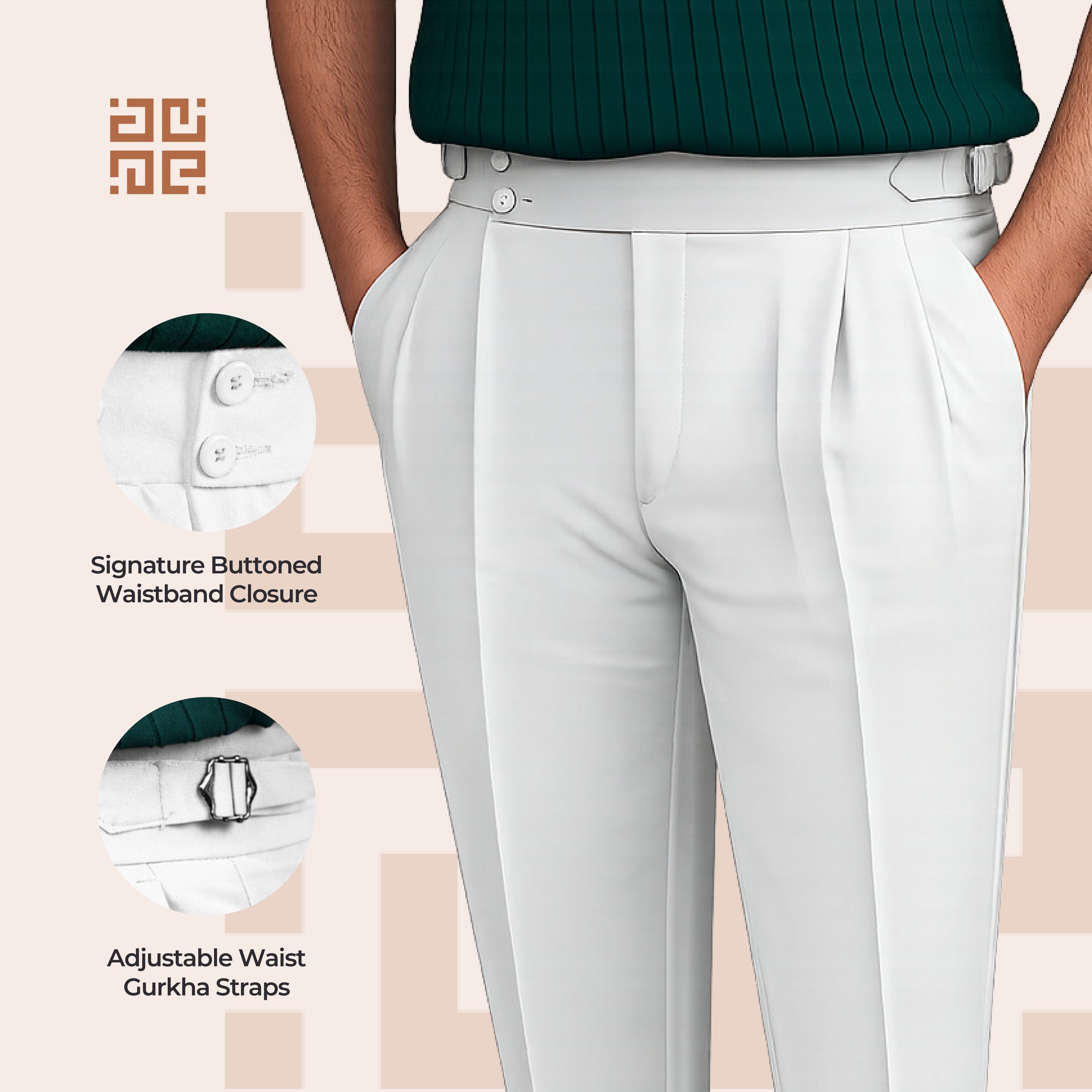 White Double Button Gurkha Pant