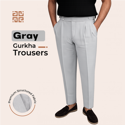 Grey Double Button Gurkha Pant