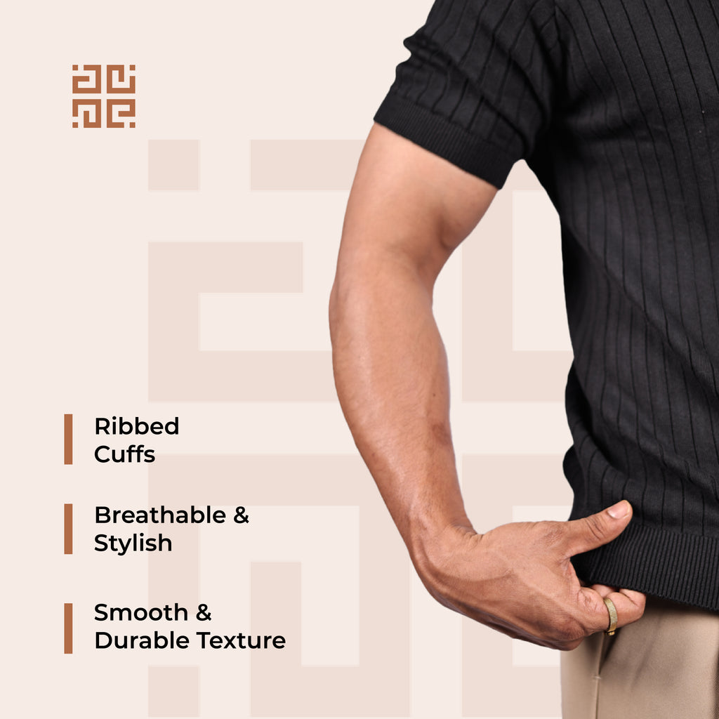 Black Knitted Polo T-Shirt