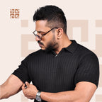 Black Knitted Polo T-Shirt