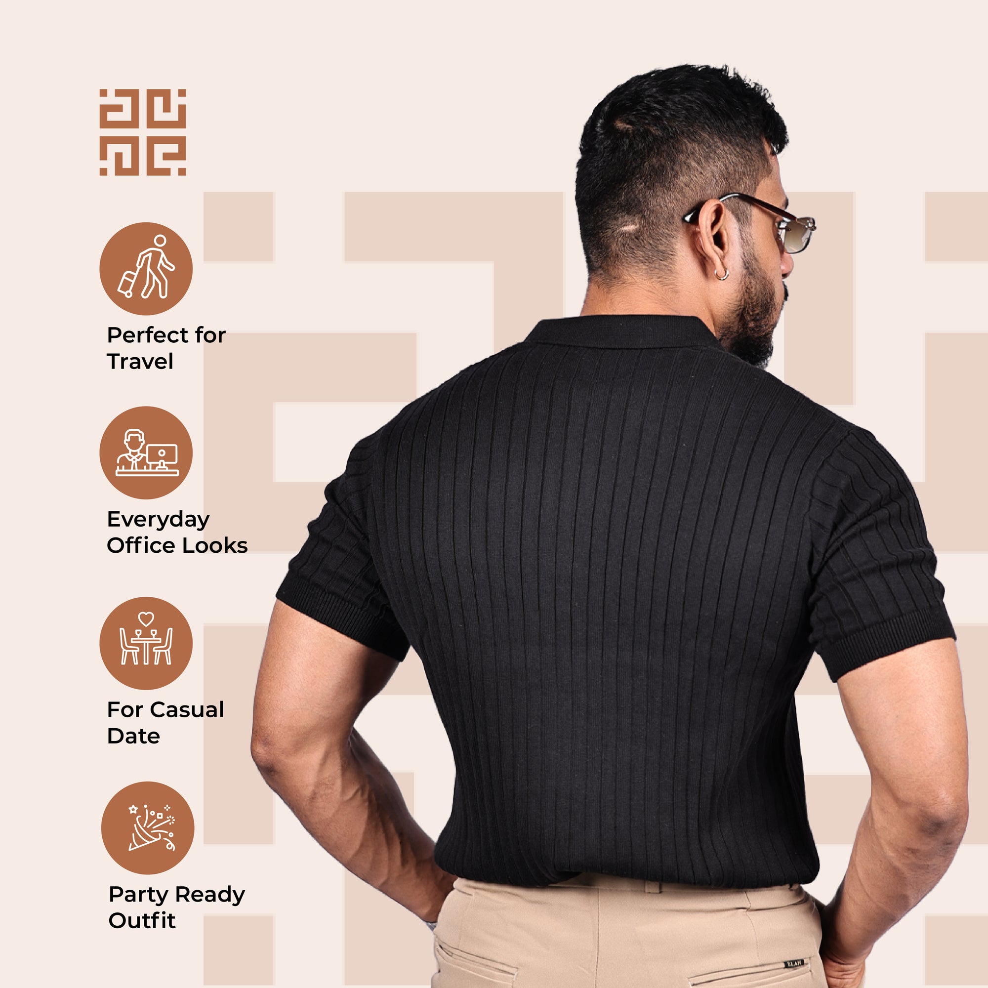 Black Knitted Polo T-Shirt