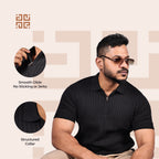 Black Knitted Polo T-Shirt