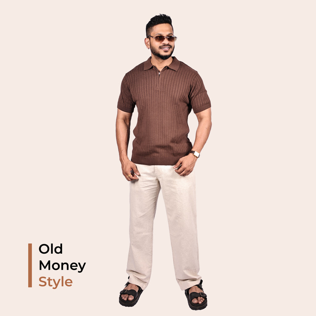 Brown Knitted Polo T-Shirt