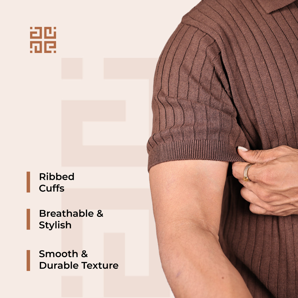 Brown Knitted Polo T-Shirt
