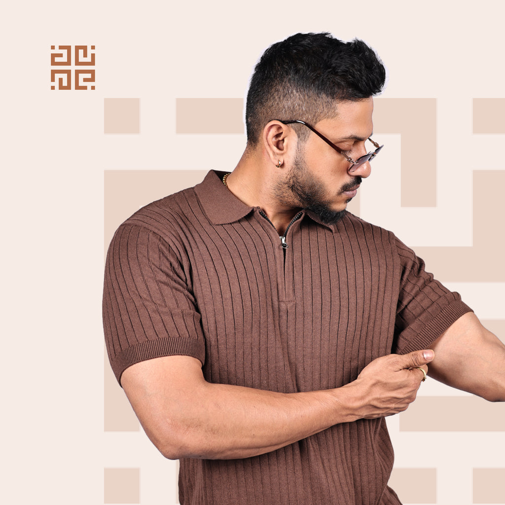 Brown Knitted Polo T-Shirt
