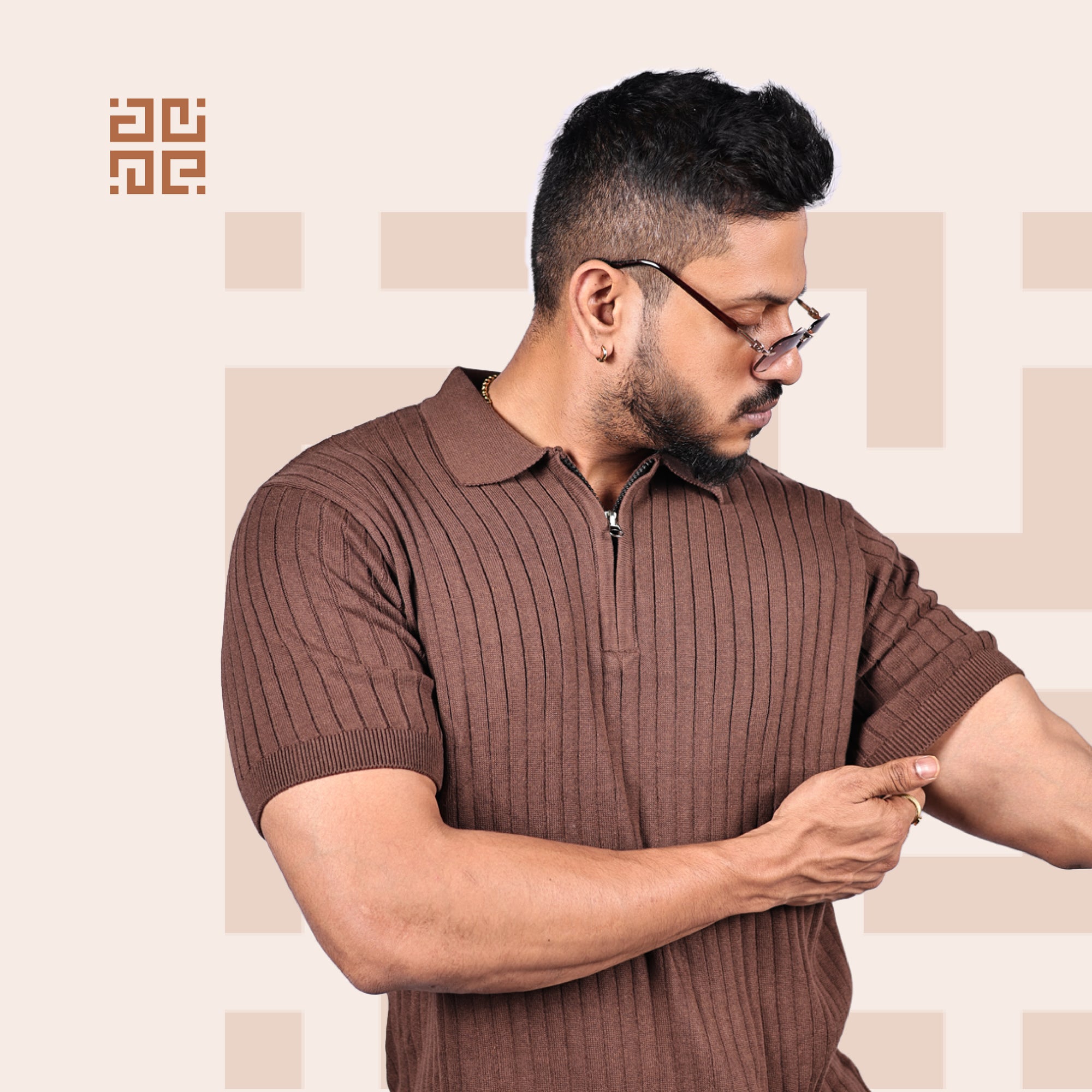 Brown Knitted Polo T-Shirt