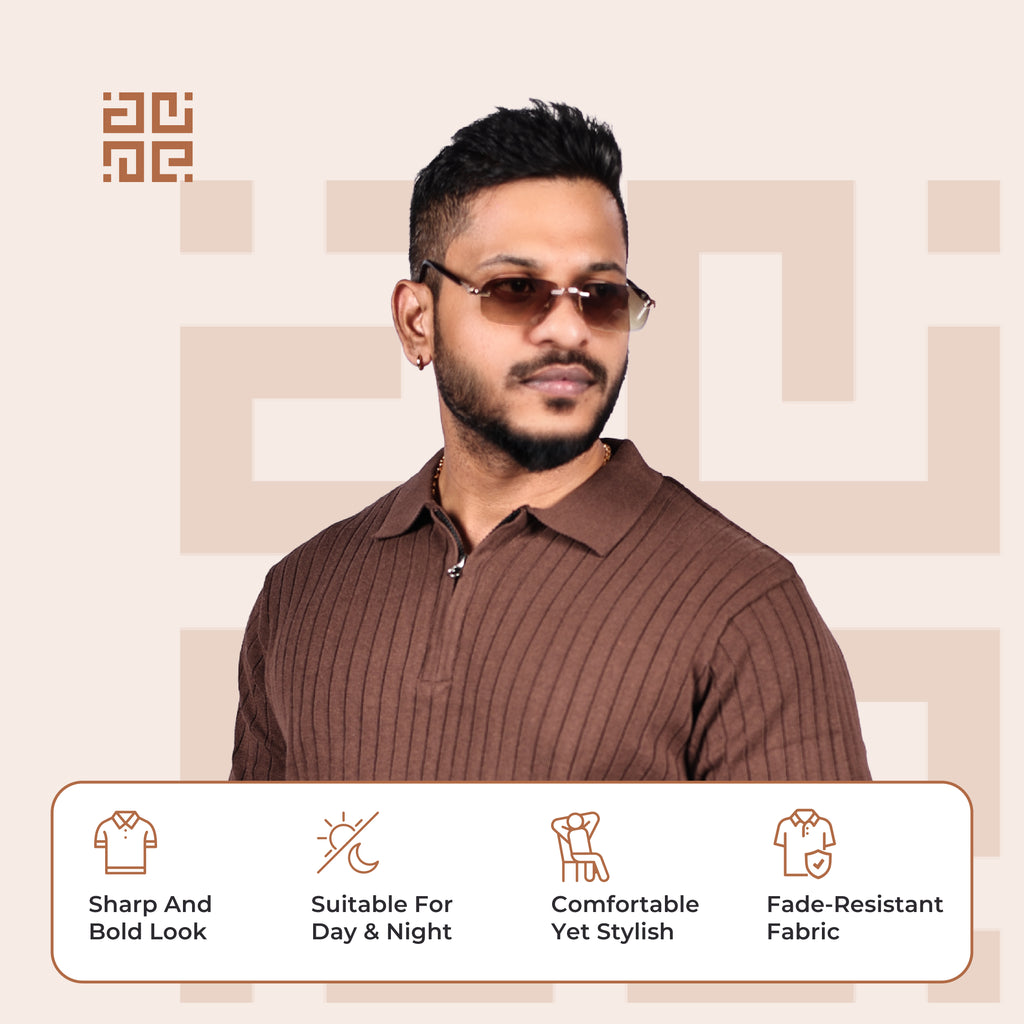 Brown Knitted Polo T-Shirt