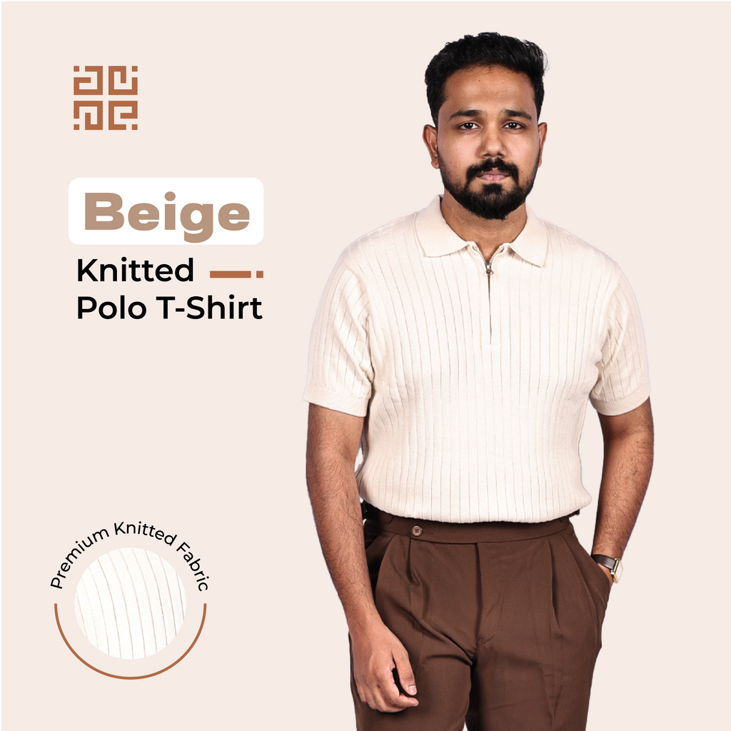 Beige Knitted Polo T-Shirt