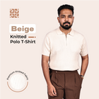 Beige Knitted Polo T-Shirt