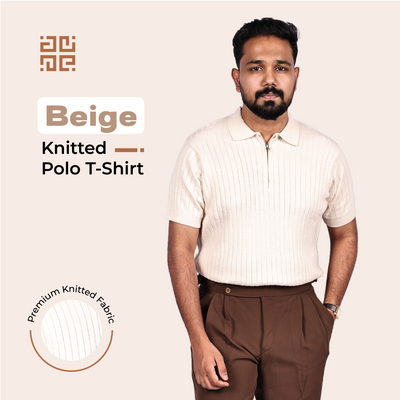 Beige Knitted Polo T-Shirt