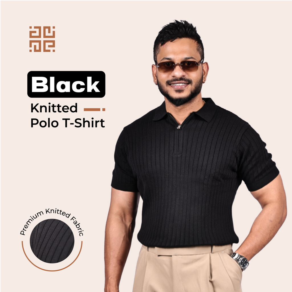 Black Knitted Polo T-Shirt