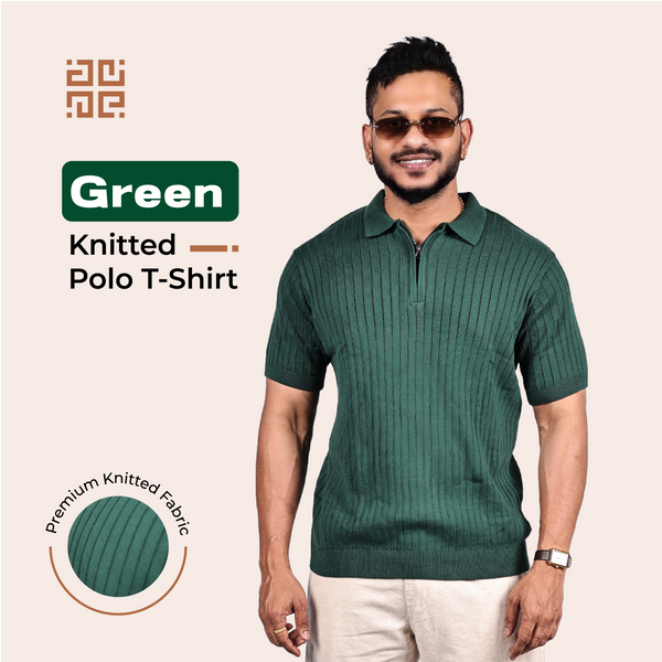 Green Knitted Polo T-Shirt