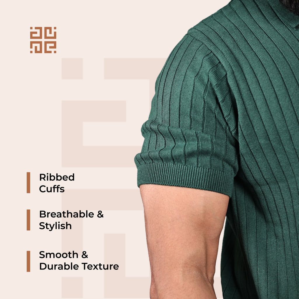 Green Knitted Polo T-Shirt