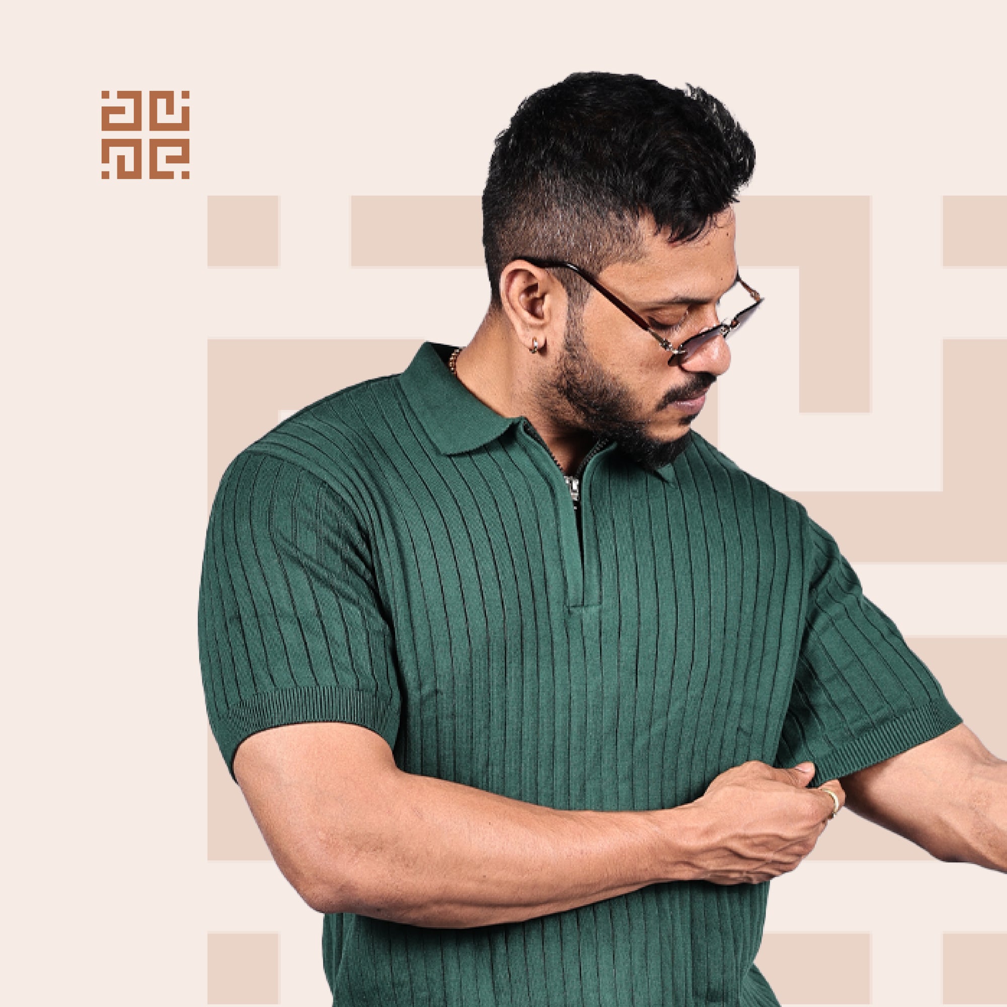 Green Knitted Polo T-Shirt