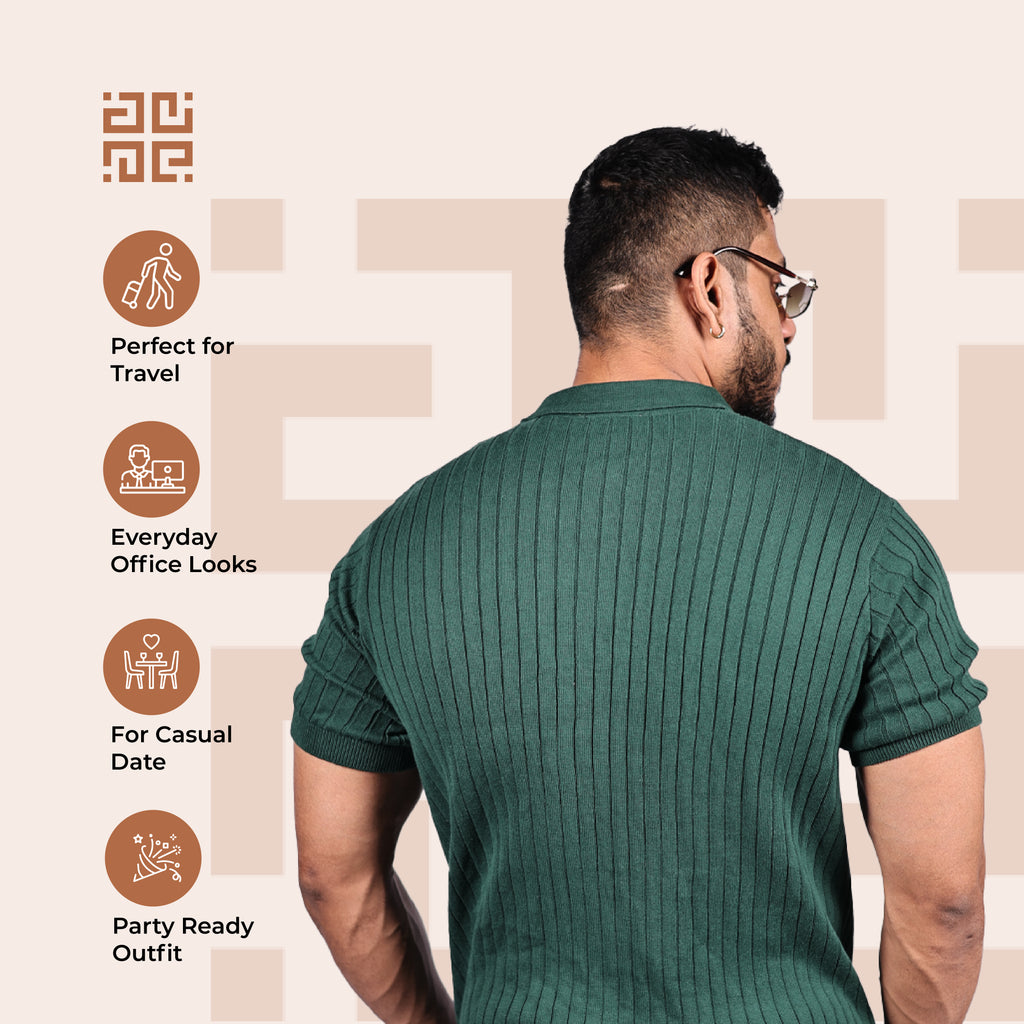 Green Knitted Polo T-Shirt