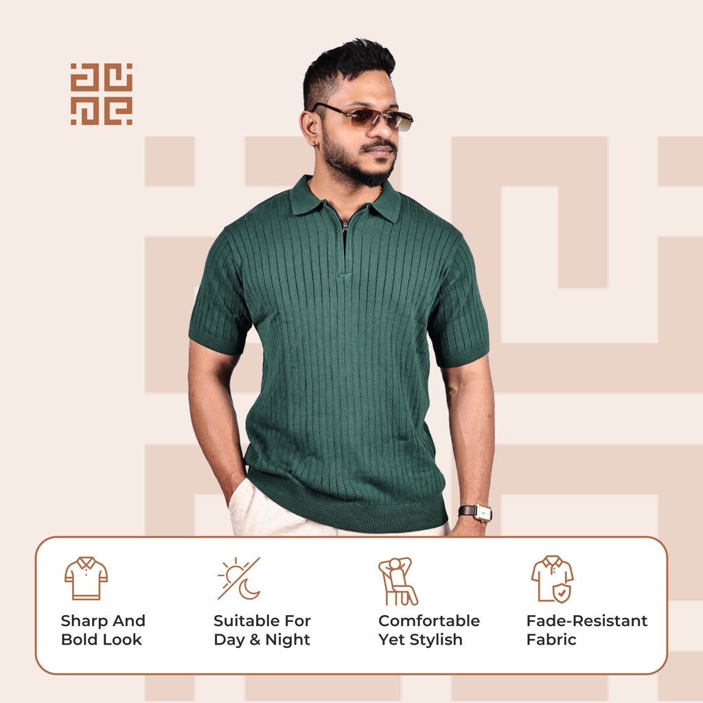 Green Knitted Polo T-Shirt