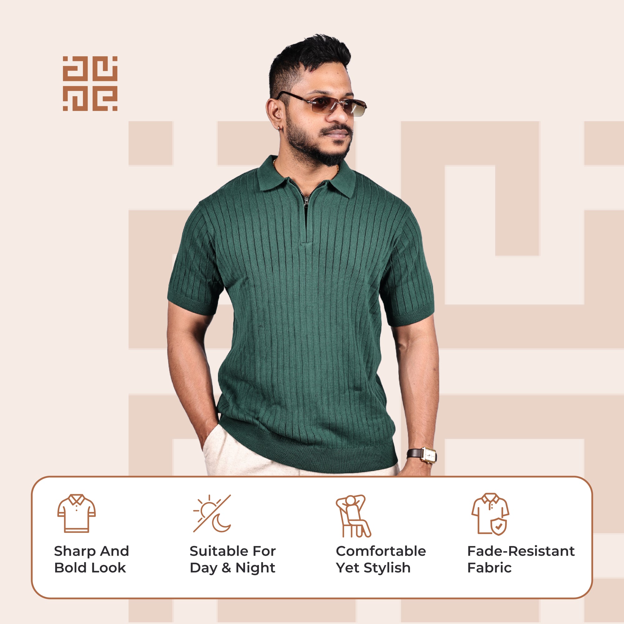 Green Knitted Polo T-Shirt