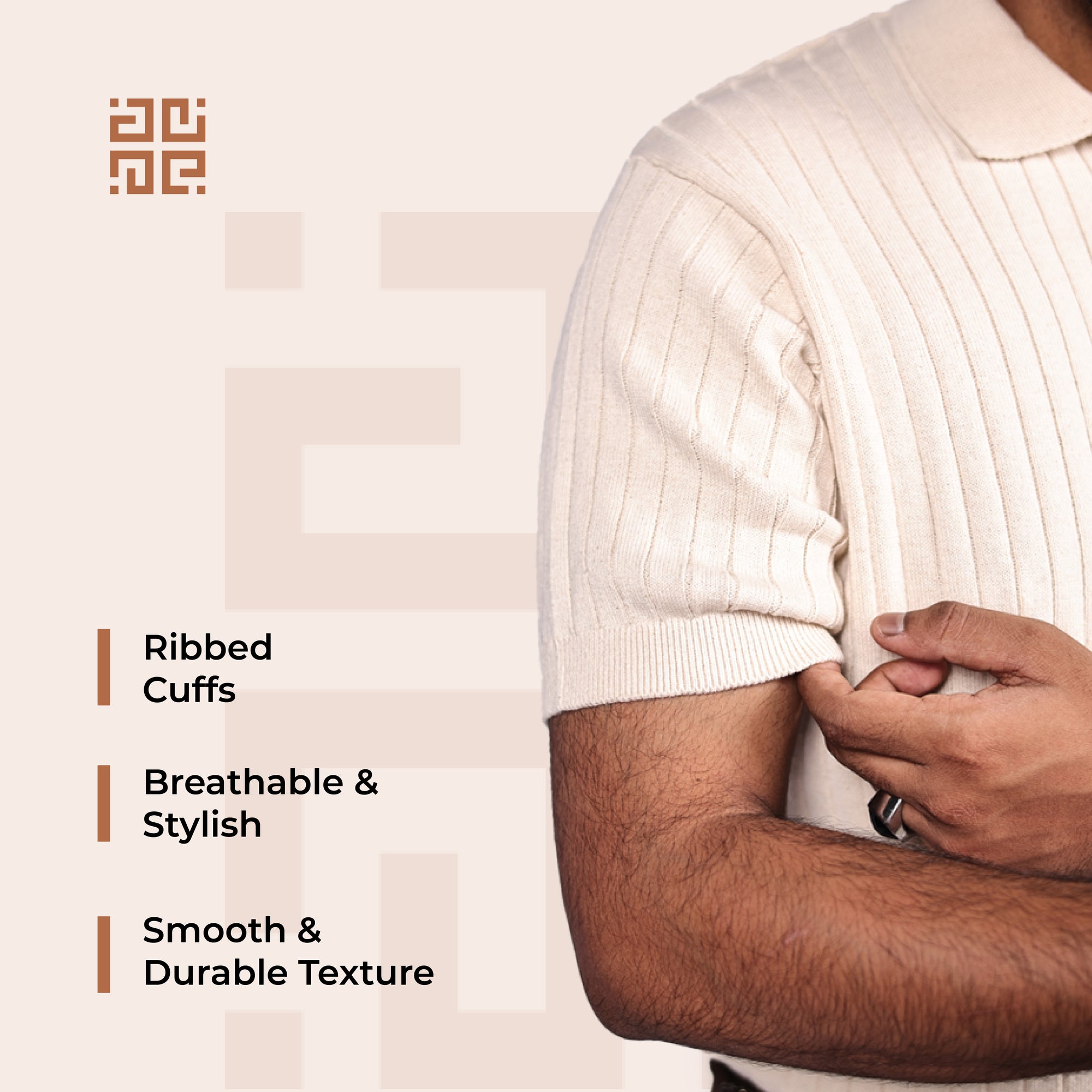 Beige Knitted Polo T-Shirt