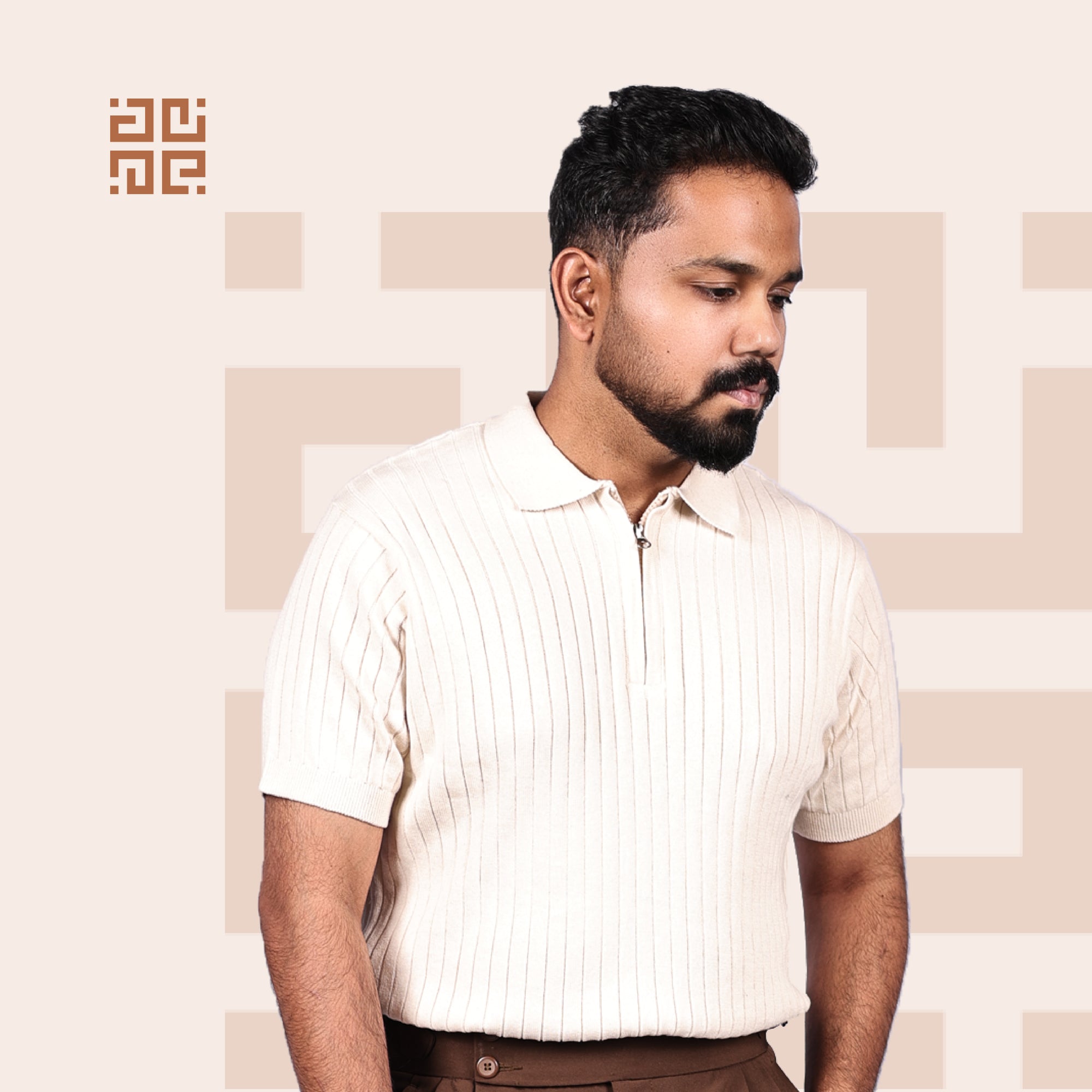 Beige Knitted Polo T-Shirt