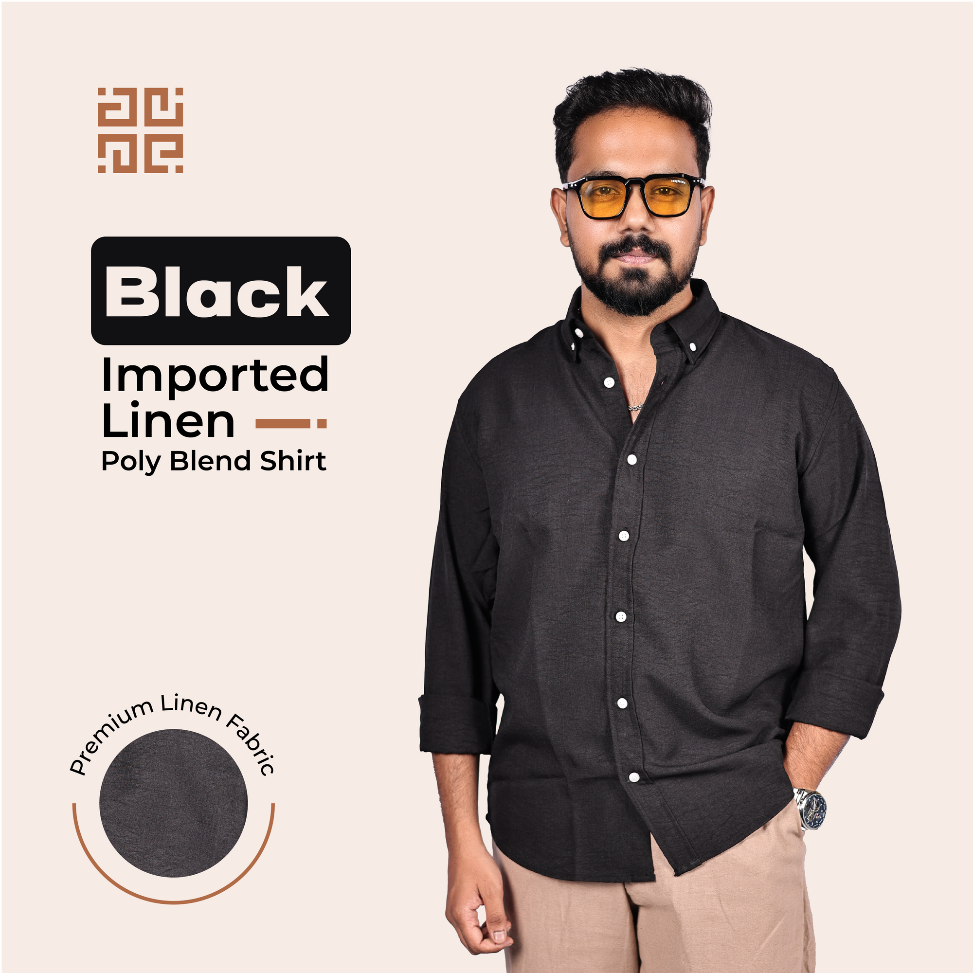 Black Linen Regular Fit Shirt