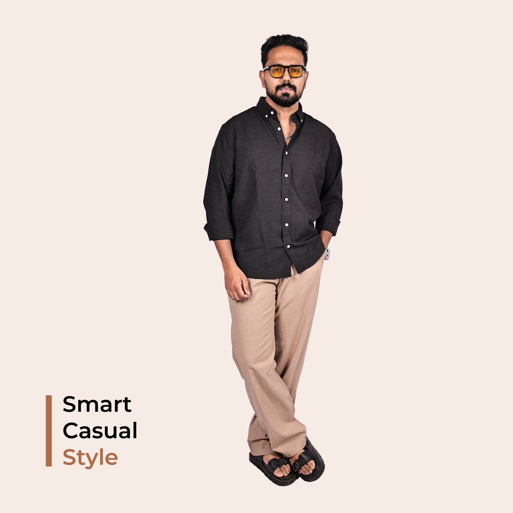 Black Linen Regular Fit Shirt
