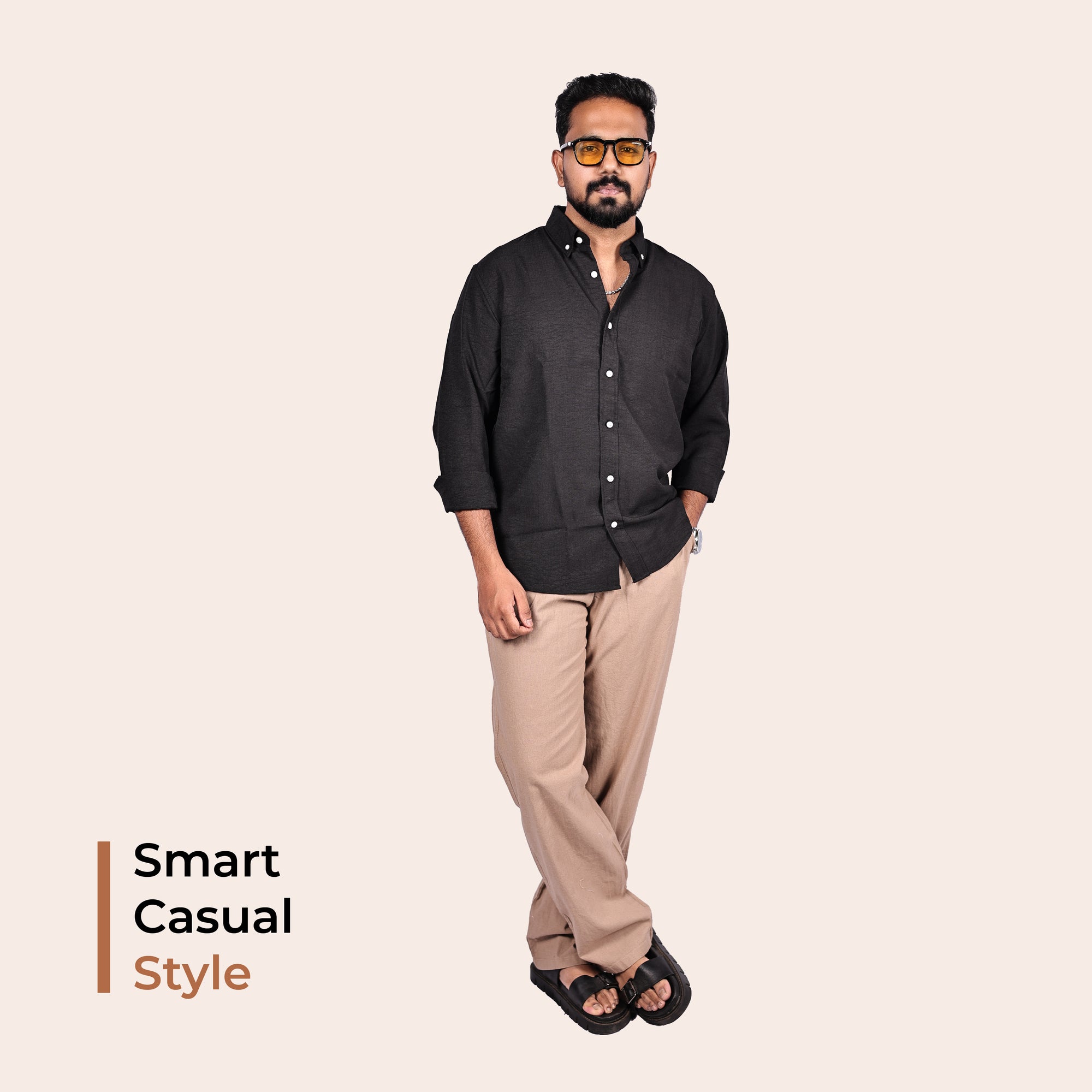 Black Linen Regular Fit Shirt