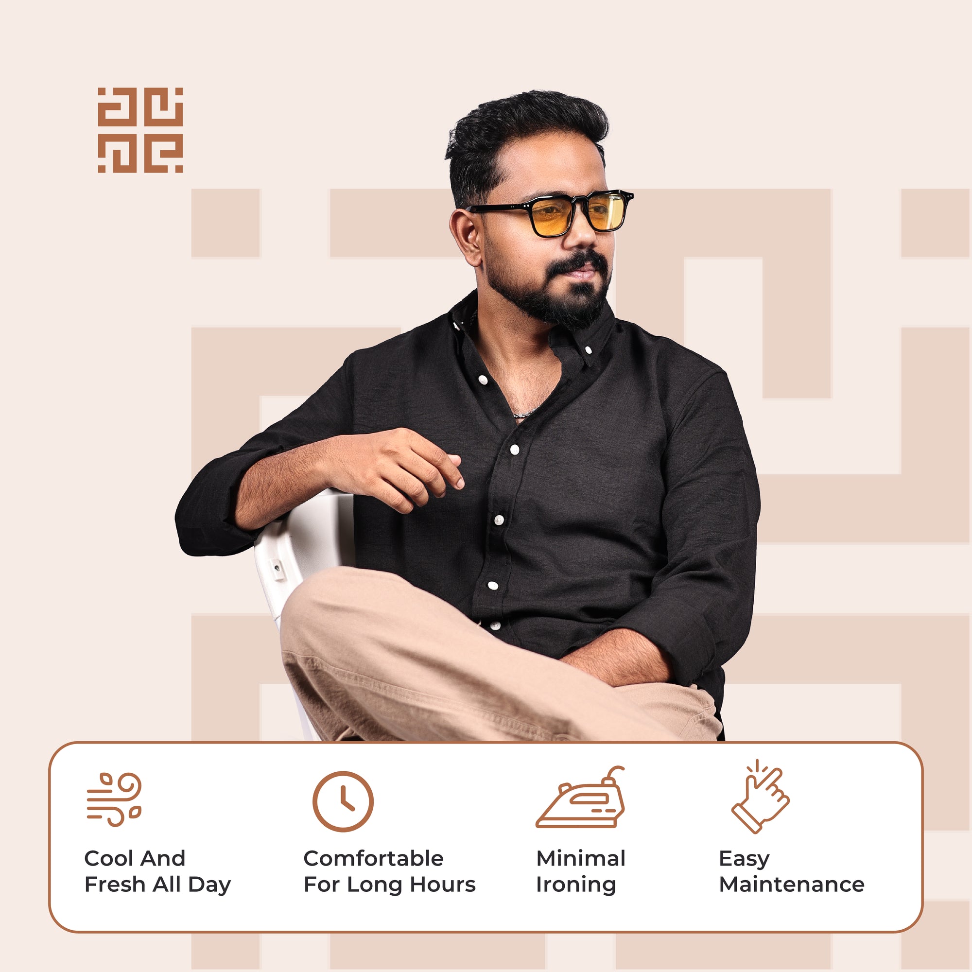 Black Linen Regular Fit Shirt