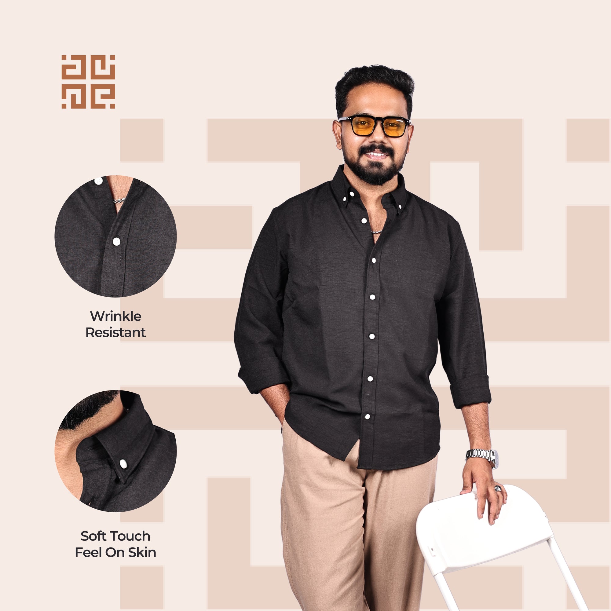 Black Linen Regular Fit Shirt