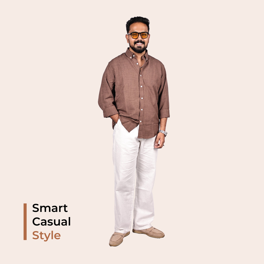 Brown Linen Regular Fit Shirt